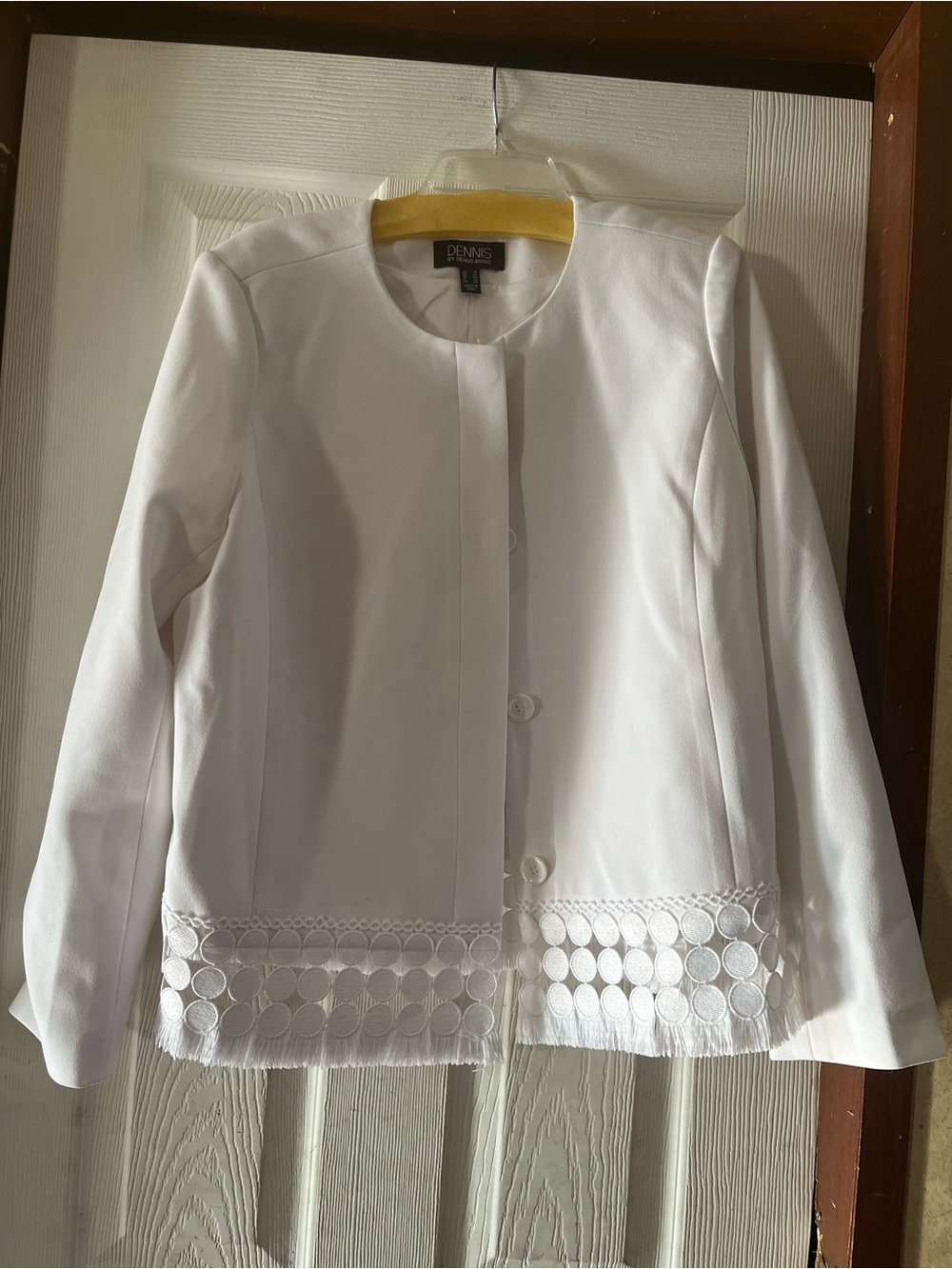 Dennis Basso White Luxe Crepe Fringe Jacket - Like New Size 16